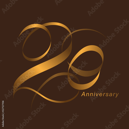 Handwriting celebrating, anniversary of number 20, 20th year anniversary, Luxury duo tone gold brown for invitation card, backdrop, label or stationary