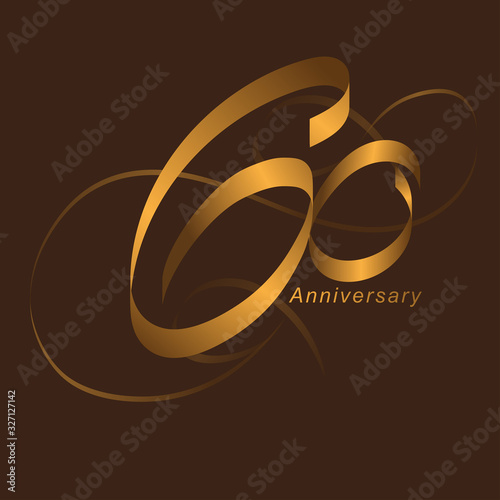 Handwriting celebrating, anniversary of number 60, 60th year anniversary, Luxury duo tone gold brown for invitation card, backdrop, label or stationary photo