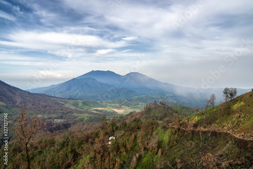 Green volcanic landscape near mount Batur on Bali, Indonesia