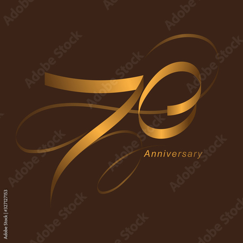 Handwriting celebrating, anniversary of number 70, 70th year anniversary, Luxury duo tone gold brown for invitation card, backdrop, label or stationary