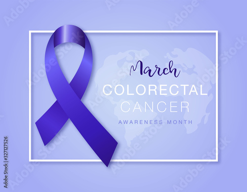 Colorectal Cancer awareness month. Bowel cancer and colon cancer. Blue awareness ribbon. Concept healthcare banner. Vector illustration.
