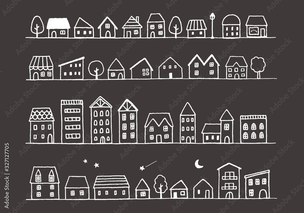 手描きの街並みイラスト 黒背景 Stock Vector Adobe Stock