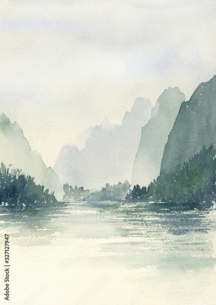 水墨画 風景画 美術品 日本画 湖畔