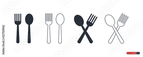 Spoon and Fork Icons Set isolated on White Background. Flat Vector Icon Design Template Element.