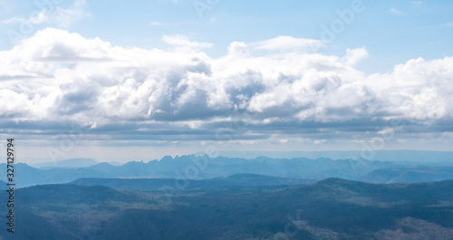 view of the mountain with cloud on blue sky background in the morning