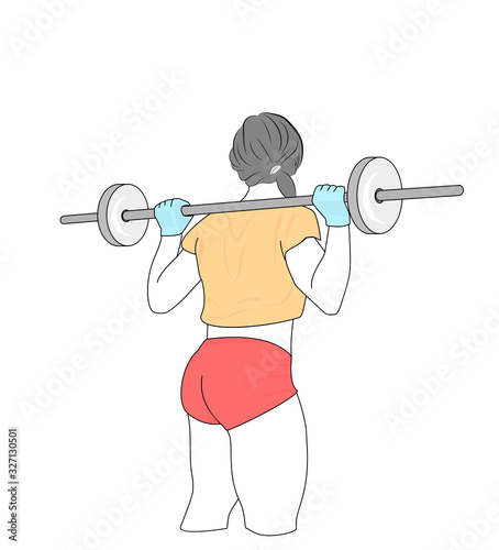 woman lifts the barbell. squat with a barbell. vector illustration.