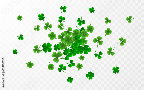 Saint Patrick's Day Border with Green Four and Tree 3D Leaf Clovers. Irish Lucky and success symbols. Vector illustration