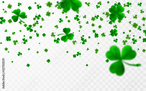 Saint Patrick's Day Border with Green Four and Tree 3D Leaf Clovers. Irish Lucky and success symbols. Vector illustration