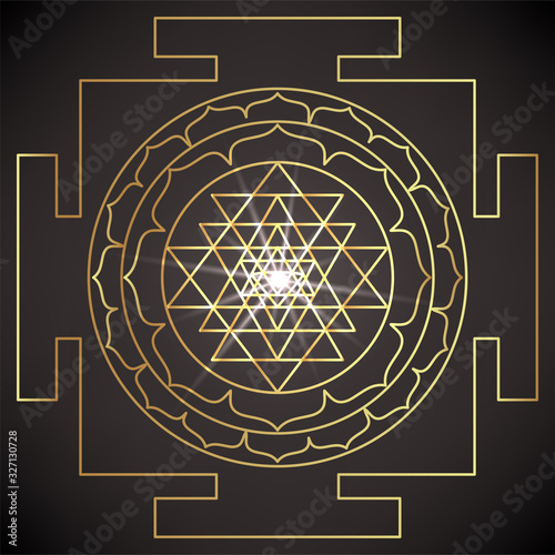 The Sri Yantra or Sri Chakra, form of mystical diagram, Shri Vidya school of Hindu tantra symbol. Sacred geometry vector design element. Vector illustration. Alchemy, occultism, spirituality.