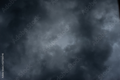 Dark black clouds in the sky  Stormy rain clouds background.