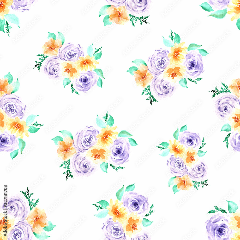 seamless pattern of roses in pastel colors in watercolor