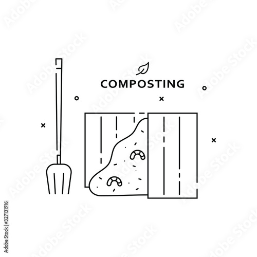 Composting line icon isolated on white background. Compost and composted soil cycle as a composting pile of rotting kitchen scraps turning into organic fertilizer. Eps 10 vector illustration.