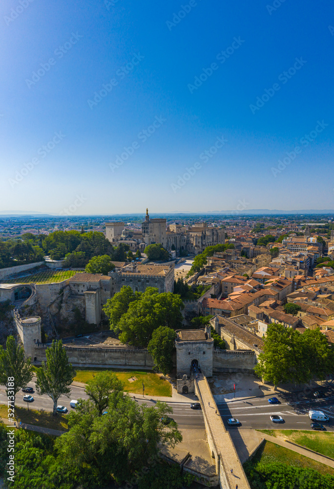 Beautiful historical city Avignon under summer clear blue sky