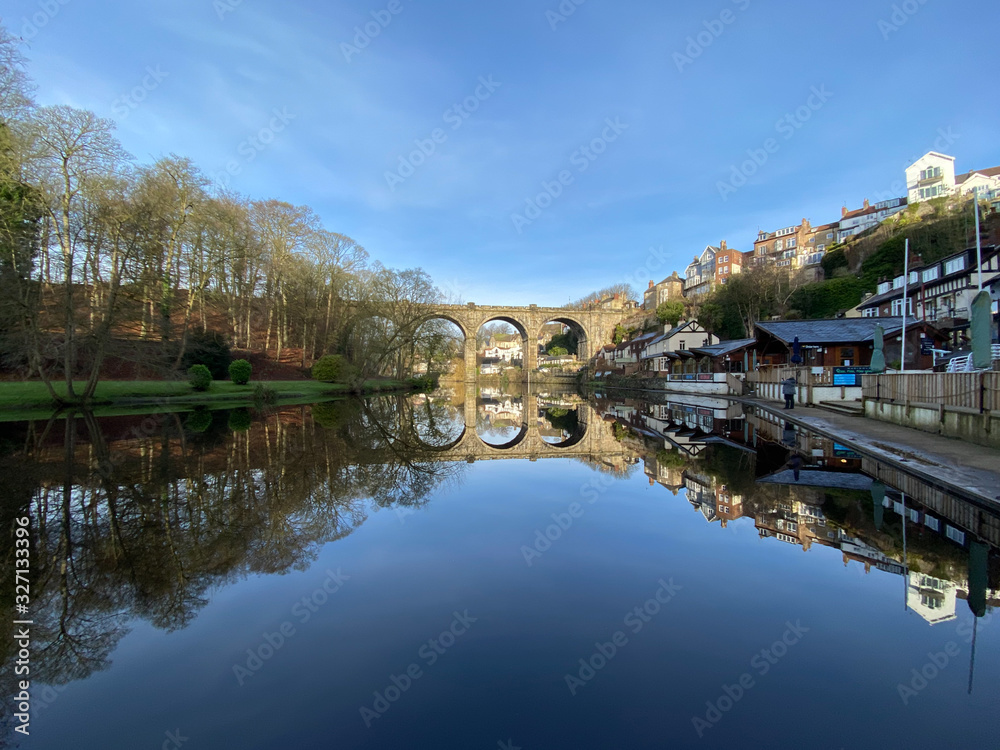 Knaresborough railway viaduct winter river reflection