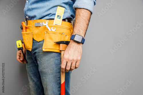 Man with tools for mending stock photo