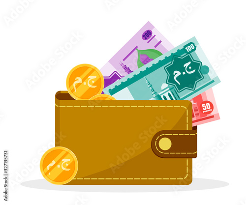 Egyptian Pound Money and Coin in a wallet vector illustration flat design. Translation: JM. Egypt Currency. Payment and finance element.  Can be used for web and mobile, infographic & print