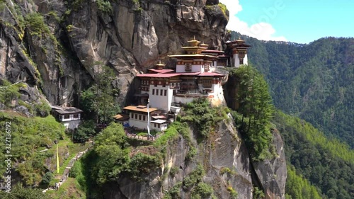 Zoom in Footage of Taktsang Monastery or Tiger's Nest Monastery in Paro Bhutan photo