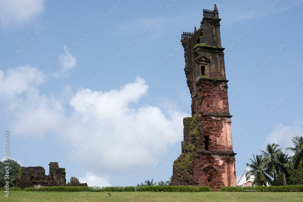 Famous tourist attraction St. Augustine Tower, a world heritage site at Old Goa, Goa.