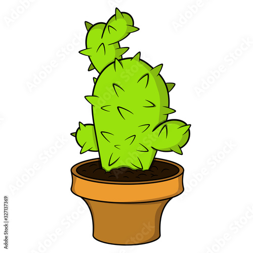 Cartoon cactus planted in a pot. isolated on white background vector