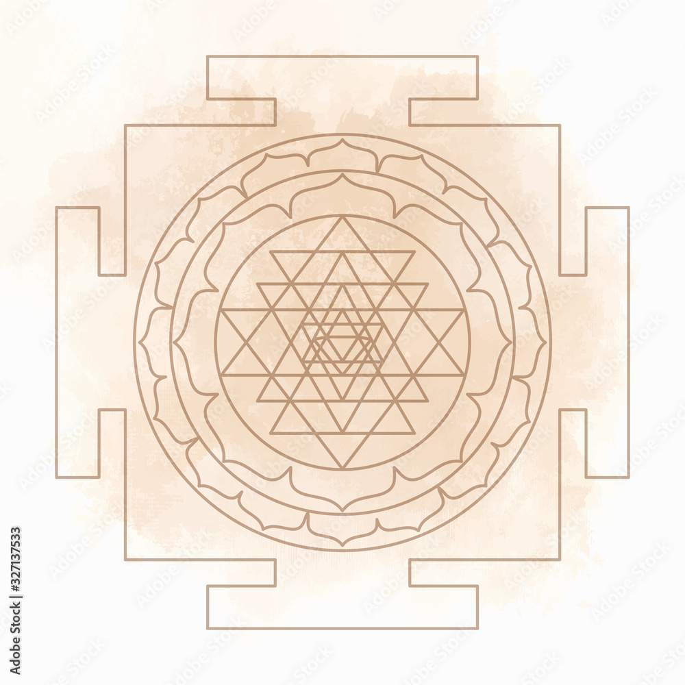Fototapeta premium The Sri Yantra or Sri Chakra, form of mystical diagram, Shri Vidya school of Hindu tantra symbol. Sacred geometry vector design element. Vector illustration. Alchemy, occultism, spirituality.