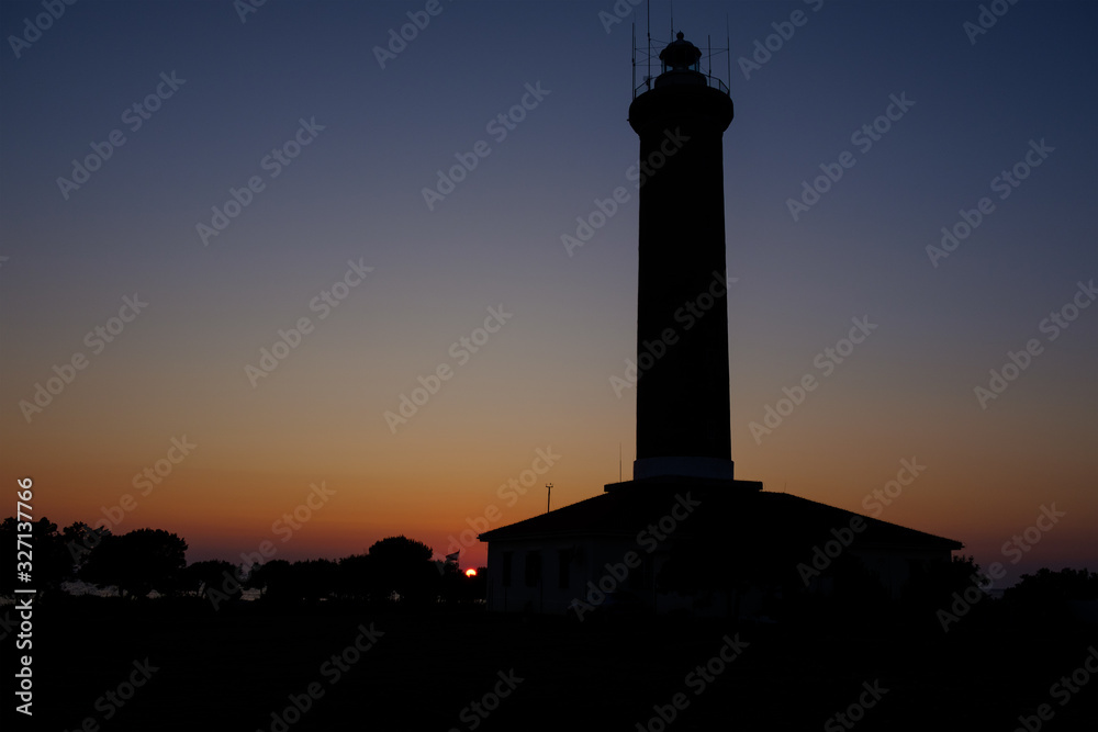 sunset at Veli rat lighthouse at Dugi otok island, Mediterranean coast