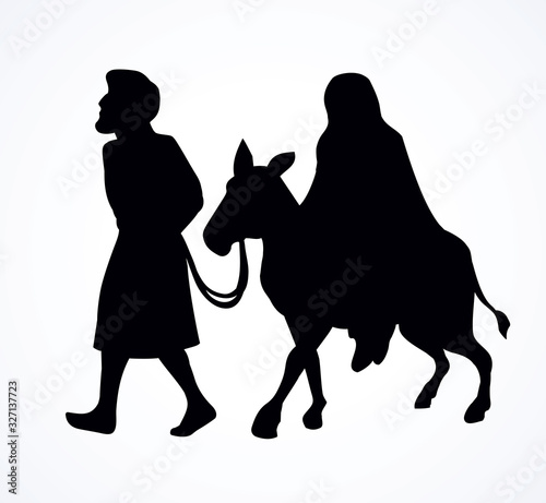 Joseph and Mary go to Bethlehem. Vector drawing