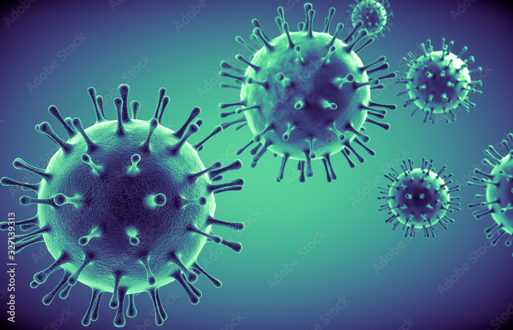 Microscope virus close up. China pathogen respiratory Corona Virus 2020. 3d render. Microscope virus close up. China pathogen respiratory Corona Virus 2020. 3d render.