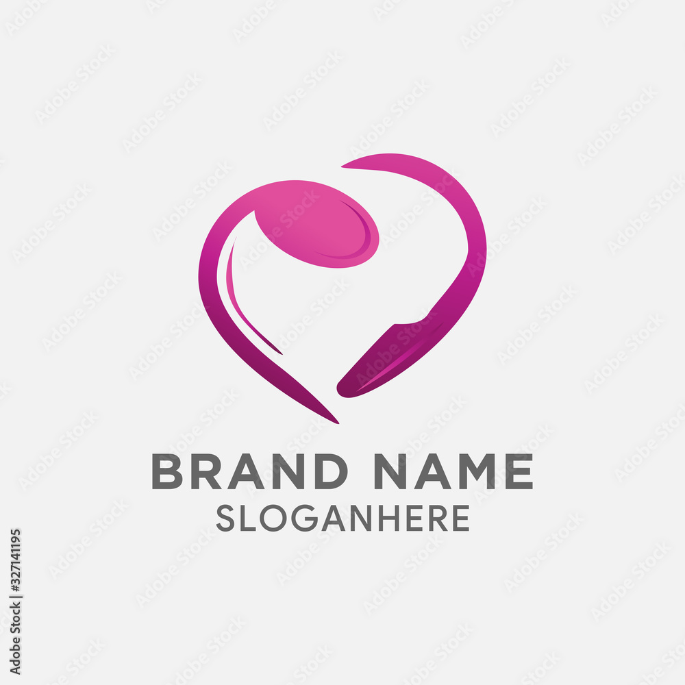 heart love with spoon logo design vector template