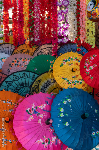 Colourful souvenirs on sale at Maha Sandar Mahi Pagoda