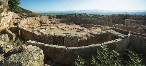 Grave circle of Mycenae - an archaeological site near Mykines in Argolis, Peloponnese, Greece. In the second millennium BC, Mycenae was one of the major centres of Greek civilization. photo