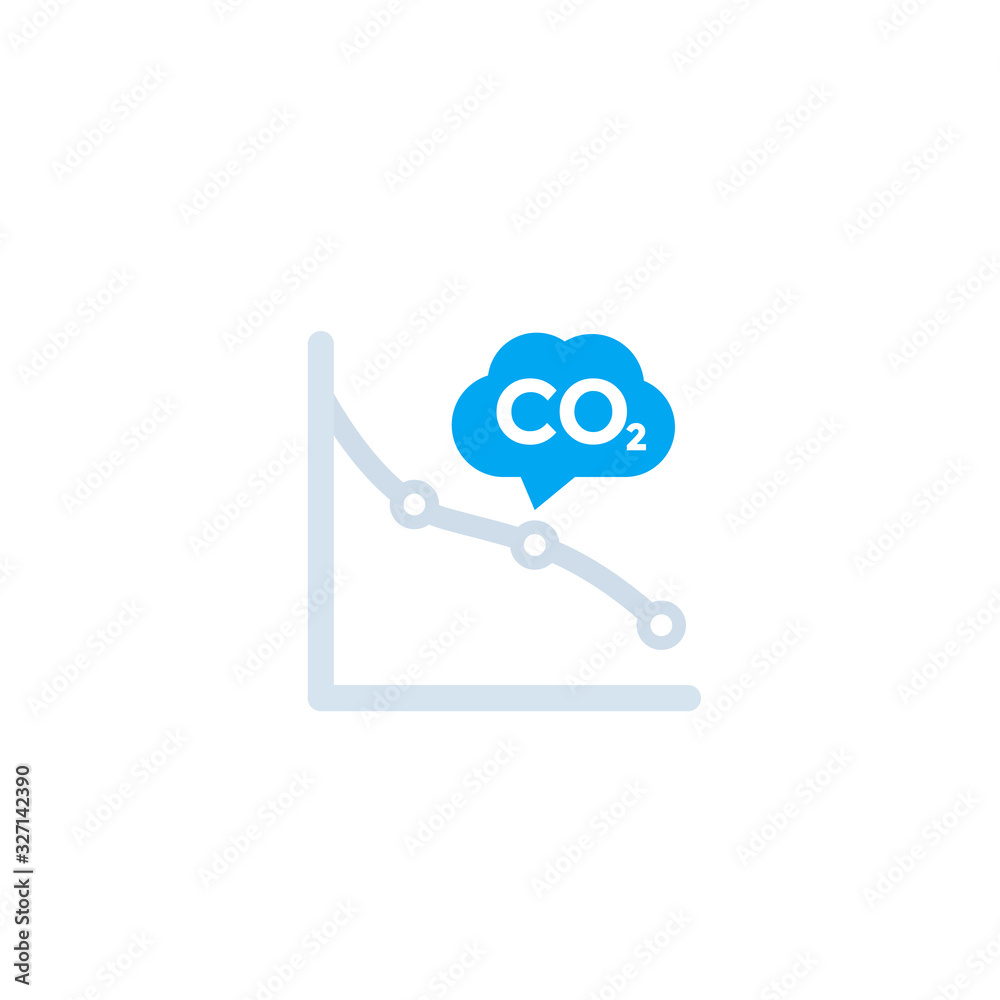 co2, carbon emissions reduction icon with graph co2, carbon emissions reduction icon with graph