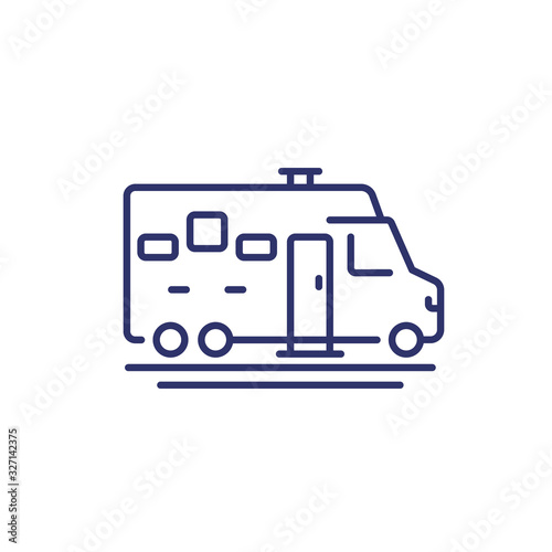 camper line icon, camping van, RV car on white © nexusby
