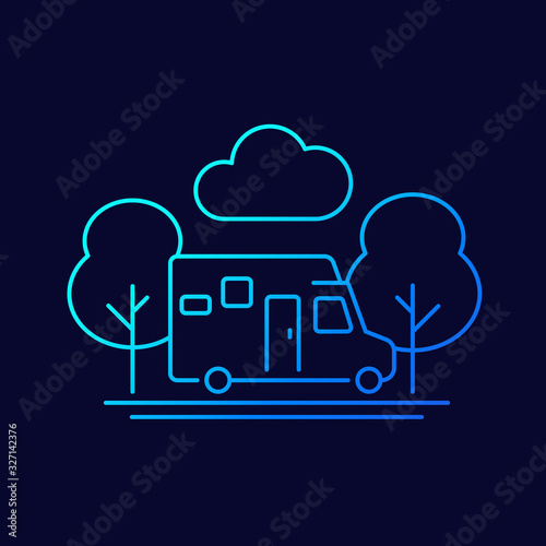 camper, travel in camping van line vector icon