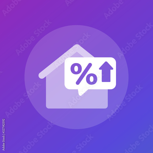 mortgage rate growing icon with house, vector