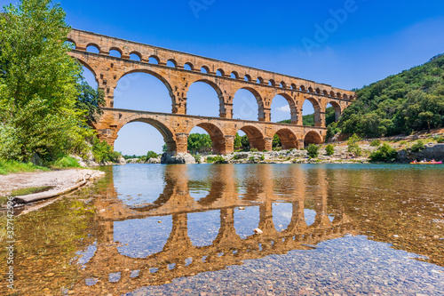 Nimes, France. Ancient aqueduct of Pont du Gard.