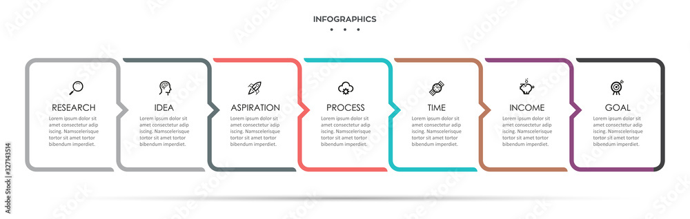 Vector Infographic design with icons and 7 options or steps. Infographics for business concept. Can be used for presentations banner, workflow layout, process diagram, flow chart, info graph - obrazy, fototapety, plakaty 