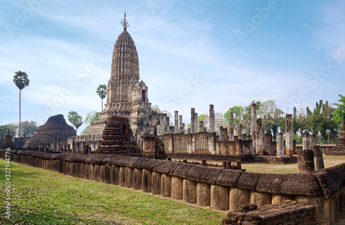 Ruins of Ancient Thai Temple (Wat Phra Sri Rattana Mahathat). The temple was built in the 12th century in Thai-adopted Khmer style. Si Satchanalai historical park, Northern of Thailand.