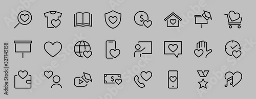  The set of icons about love contains such icons as love of music, declaration of love, heart, favorite home, Linear set. Vector on a white background. Editable stroke. 480x480