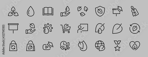 Ecology Icon Set, Vector lines, contains icons such as photosynthesis, Enviroment protection, Eco-friendly package, growth time, Editable stroke, perfect 48x48 pixels, White background