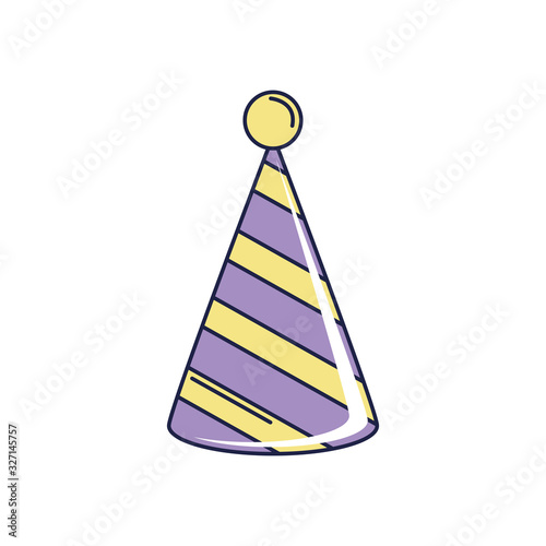 happy birthday, striped party hat decoration celebration line and fill style