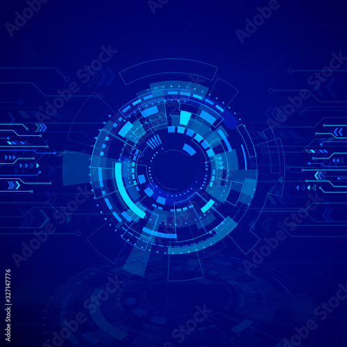 Circle blue abstract technology background. Sci fi cyberspace backdrop. Future innovation concept. Vector illustration