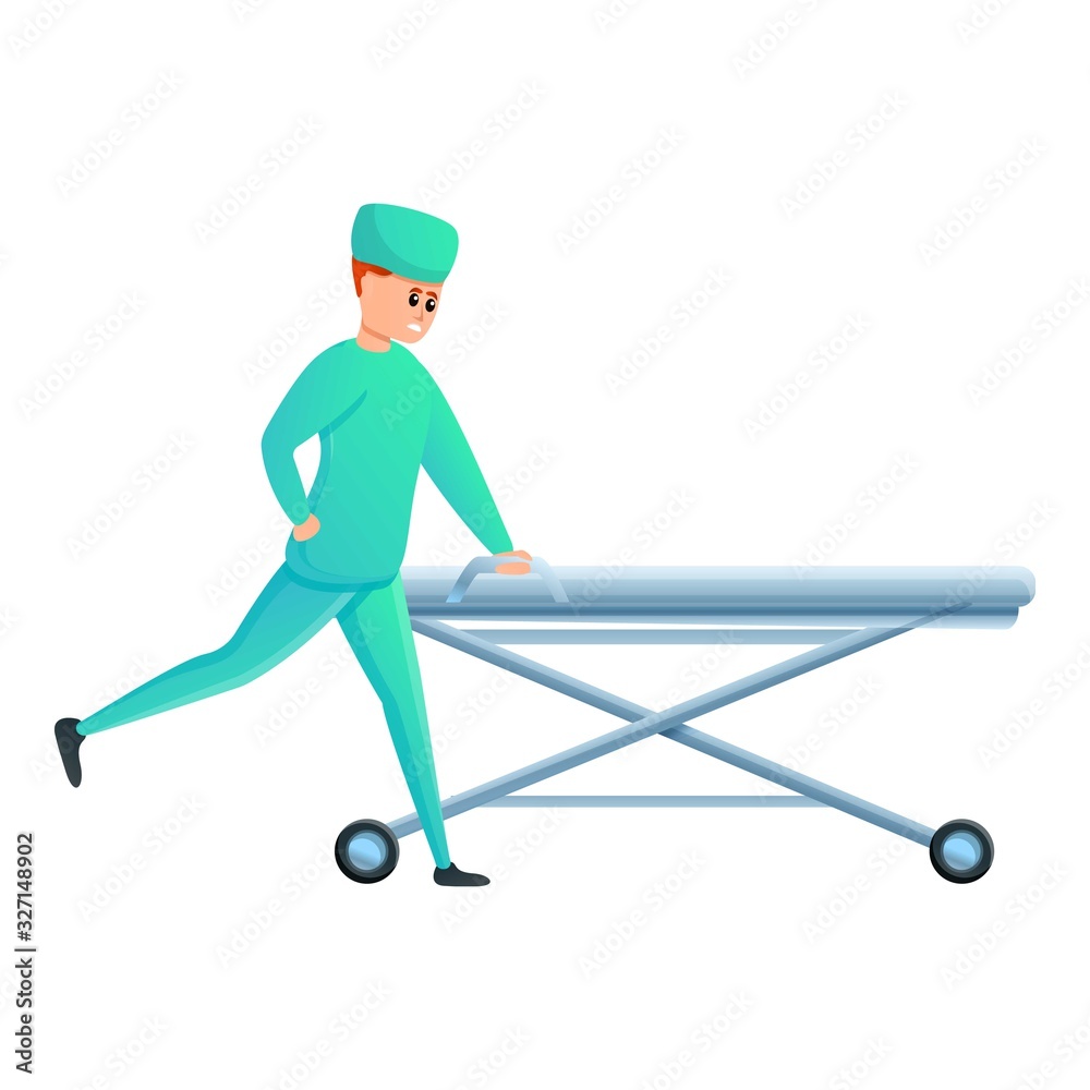 Nurse with wheel bed icon. Cartoon of nurse with wheel bed vector icon for web design isolated on white background Nurse with wheel bed icon. Cartoon of nurse with wheel bed vector icon for web design isolated on white background