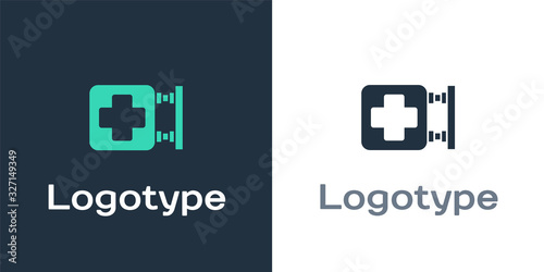 Logotype Hospital signboard icon isolated on white background. Logo design template element. Vector Illustration