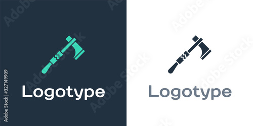 Logotype Native american tomahawk axe icon isolated on white background. Logo design template element. Vector Illustration