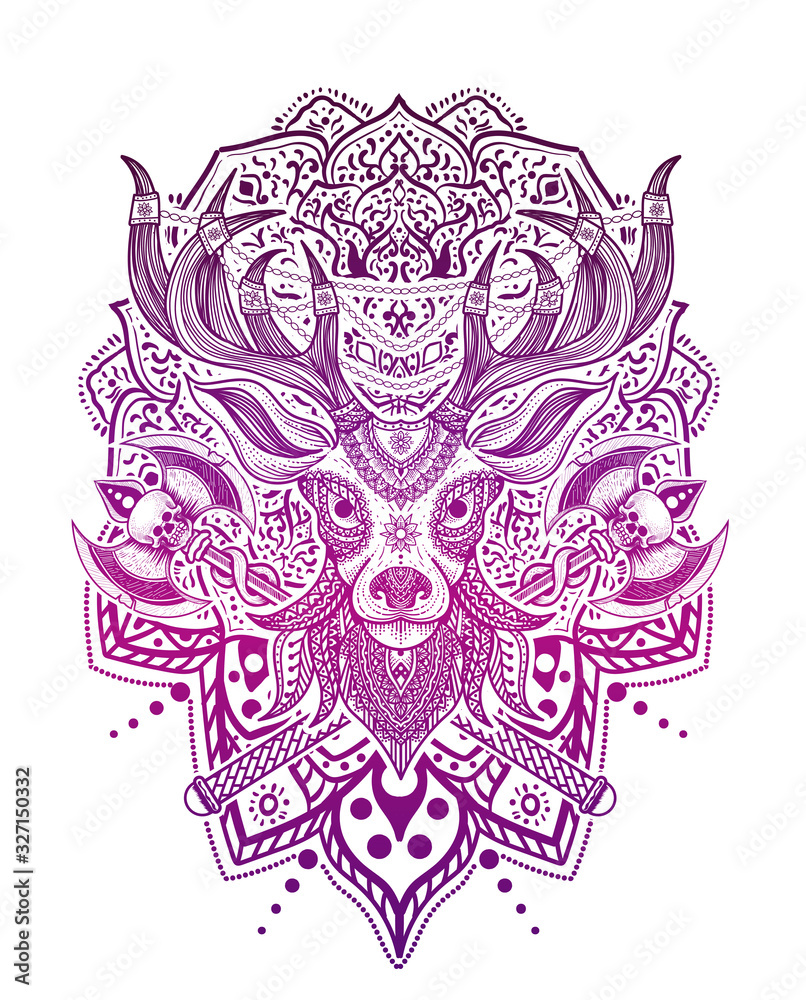 vector illustration Deer head mandala pattern style good for Print On Demand