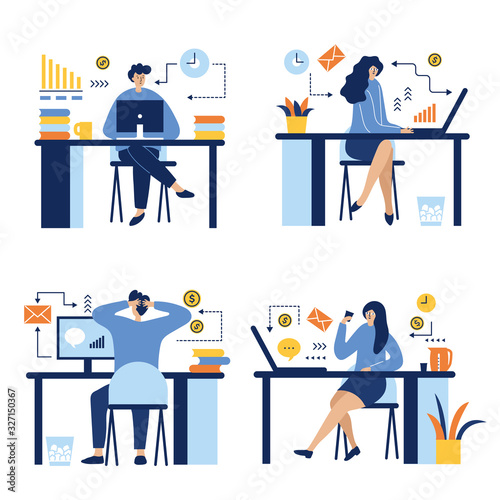Collection of scenes at office concept business