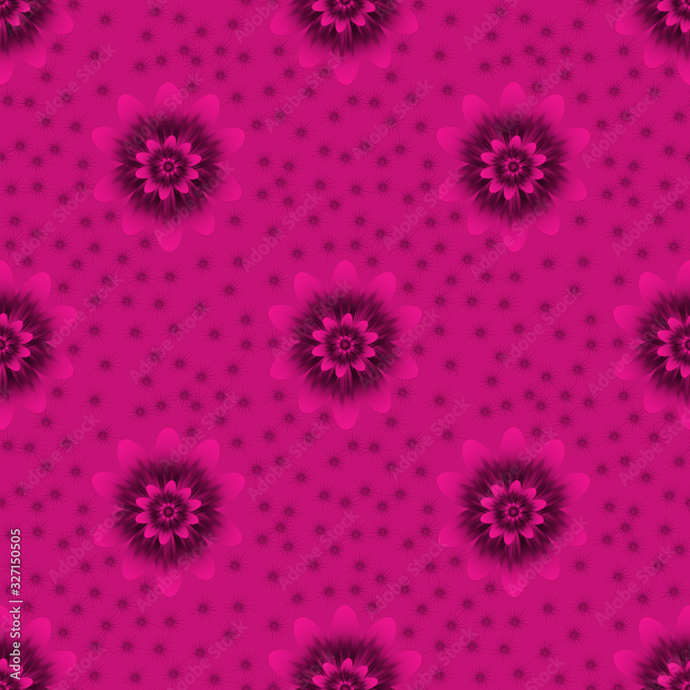 Seamless repeat pattern with pink flowers on pink background. For drawn fabric, gift wrap, wall art design Seamless repeat pattern with pink flowers on pink background. For drawn fabric, gift wrap, wall art design