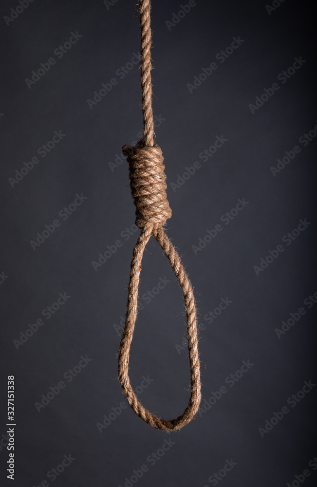 Close-up of a hang noose rope on grey background in studio