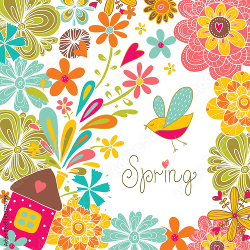 Floral background, spring theme, greeting card.