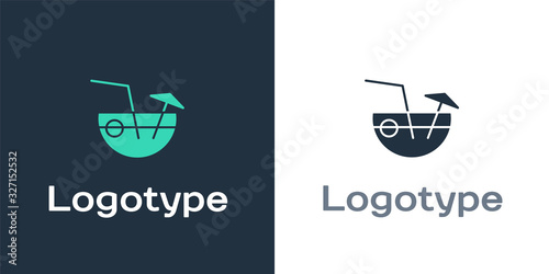 Logotype Coconut juice exotic fresh cocktail and umbrella icon isolated on white background. Logo design template element. Vector Illustration